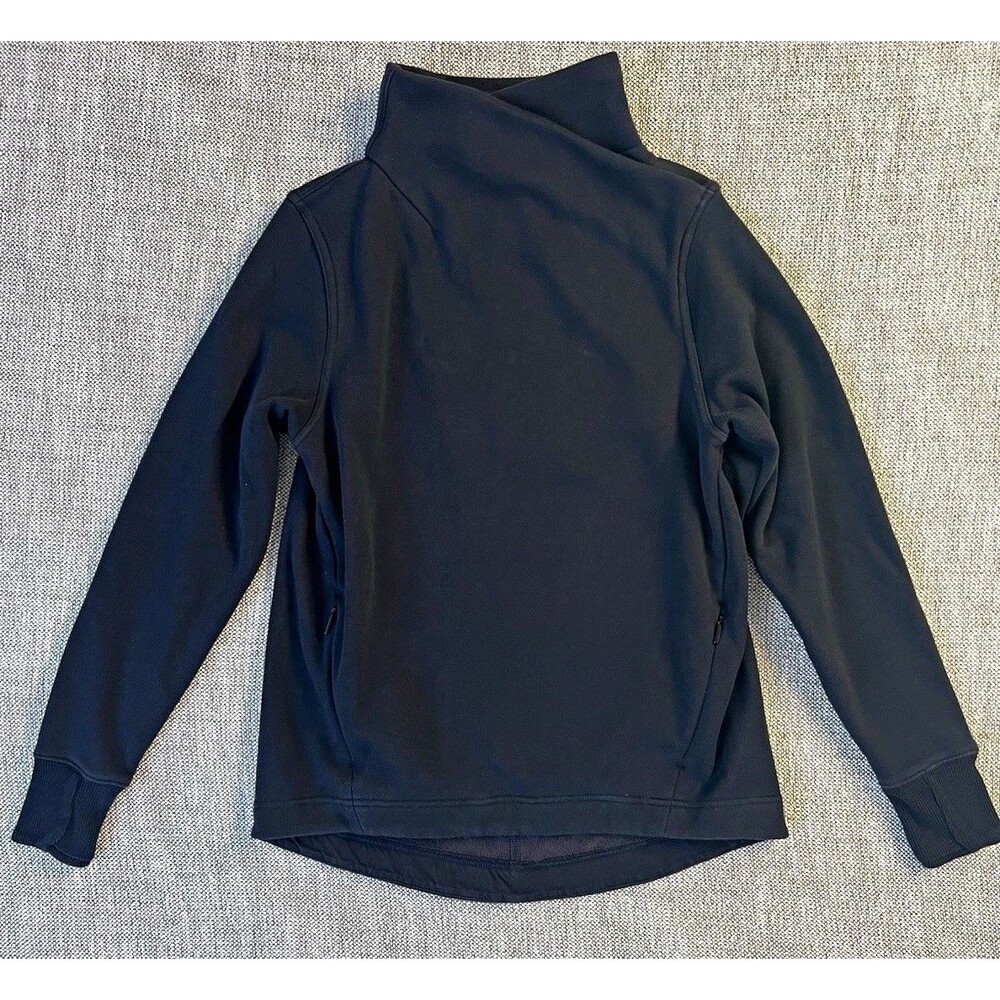 Athleta Black Mock Neck Fleece Logo Pullover Sweatshirt Long Sleeve XS